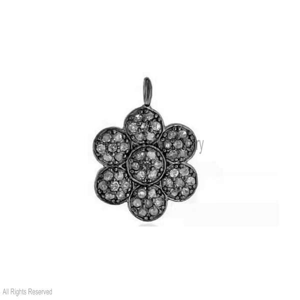 925 Sterling Silver Flower Charm, Pave Diamond Flower Charm, Handmade Flower Charm, Sterling Silver Flower Charm Pendant Jewelry
