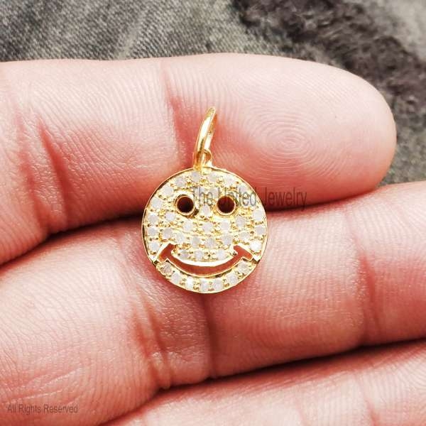 Pave Diamond Smiley Charm Pendant, 925 Sterling Silver Diamond Jewelry Smiley Charm, Smiley Charm Diamond Pendant Jewelry