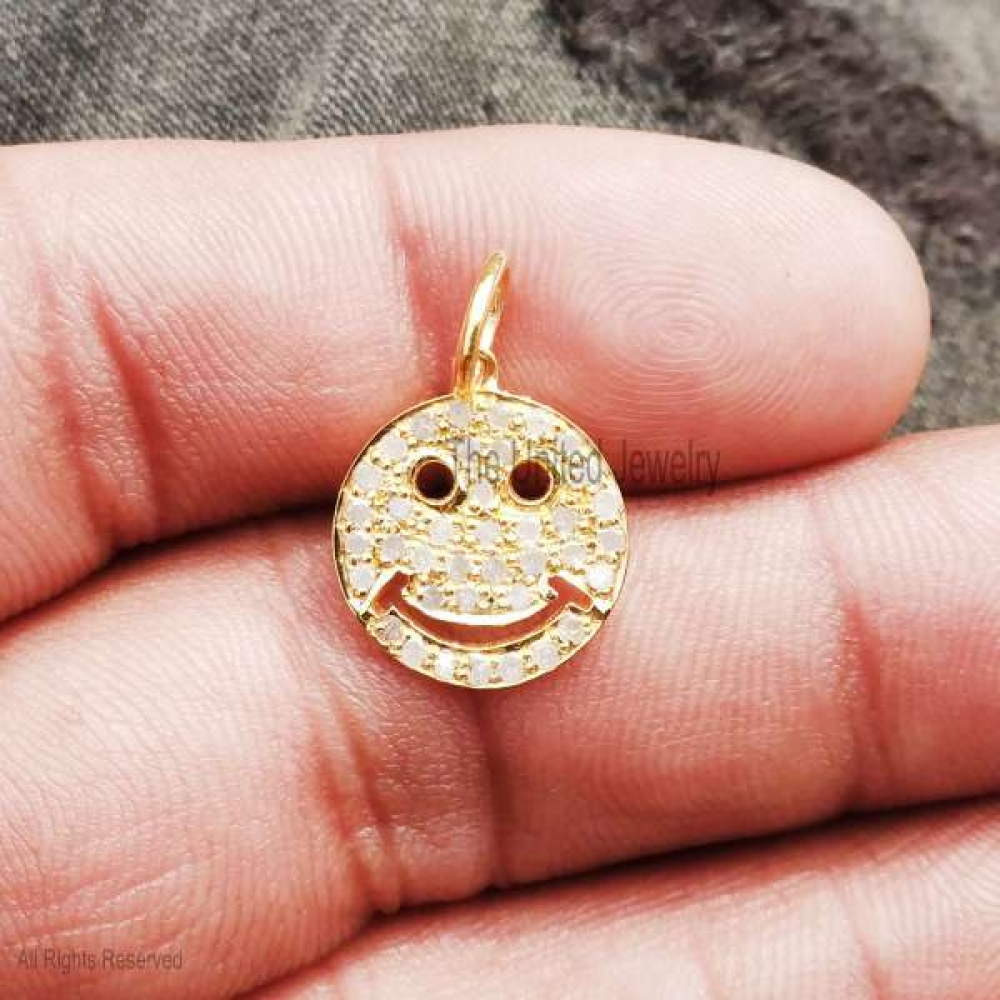 Pave Diamond Smiley Charm Pendant, 925 Sterling Silver Diamond Jewelry Smiley Charm, Smiley Charm Diamond Pendant Jewelry