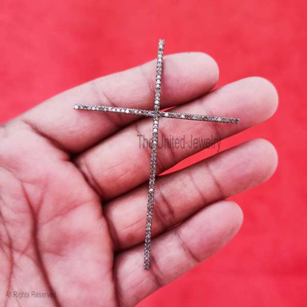 Sterling Silver Pave Diamond Designer Cross Charm Pendant Jewelry, Silver Designer Pendant, Diamond Cross Pendant, Handmade Diamond Cross Pendant