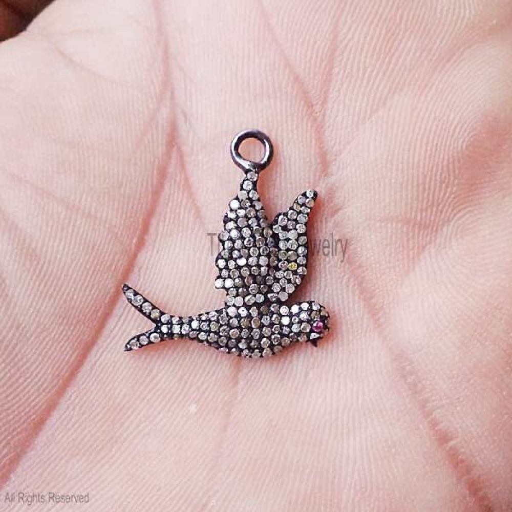 925 Sterling Silver Diamond Bird Charm Pendant For Women, Diamond Bird Pendant, Silver Bird Pendant, Handmade Sterling Silver Bird Charm Pendant Jewelry