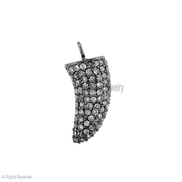 925 Sterling Silver Horn Charm, Pave Diamond Horn Charm, Handmade Horn Charm, Sterling Silver Horn Charm Pendant Jewelry