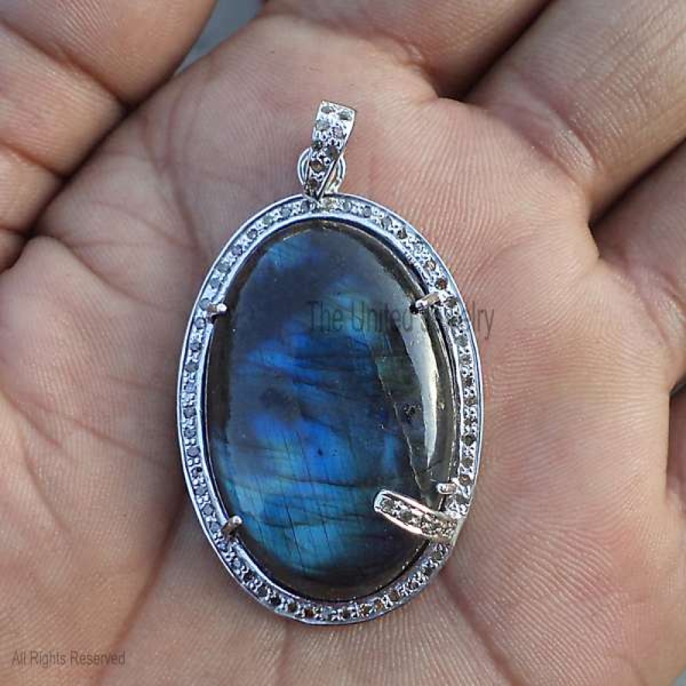 925 Sterling Silver Labradorite Charm, Labradorite With Diamond Charm, Labradorite Charm, Handmade Labradorite Diamond Charm Jewelry