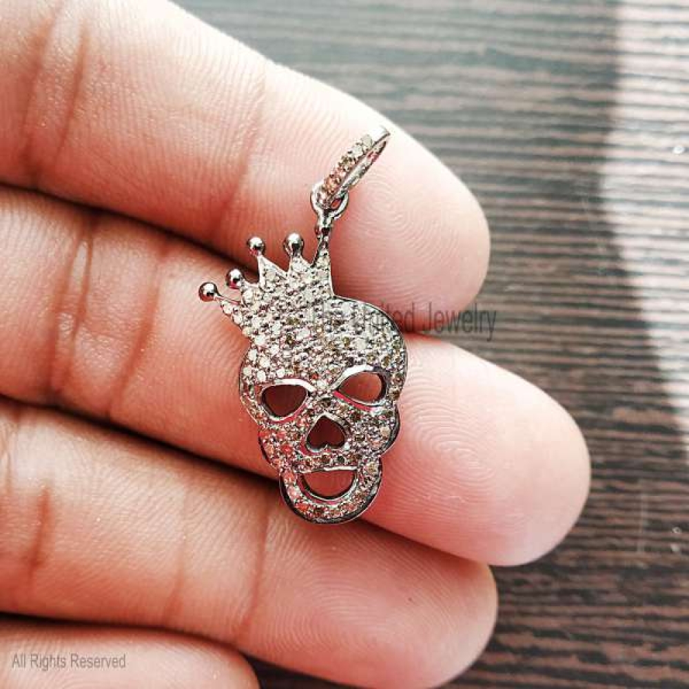 925 Sterling Silver Diamond Skull Charm, Silver Skull Charm, Skull Diamond Charm, Handmade Silver Diamond Skull Charm Jewelry