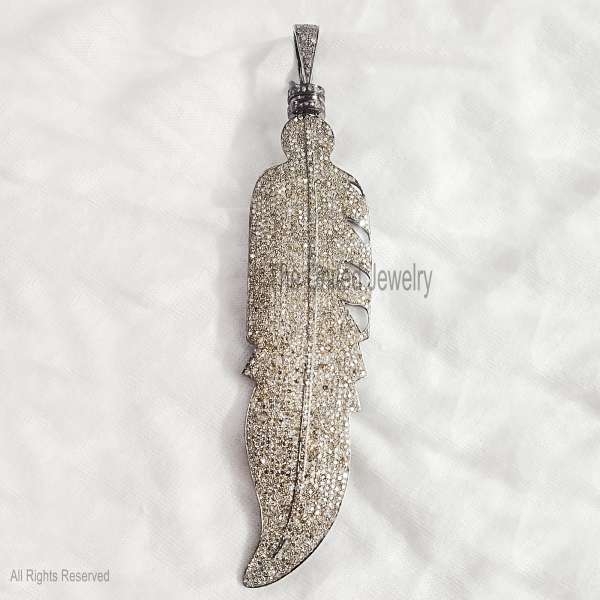 925 Sterling Silver Pave Diamond Leaf Charm Pendant, Silver Leaf Charm, Pave Diamond Leaf Charm Pendant, Handmade Diamond Silver Leaf