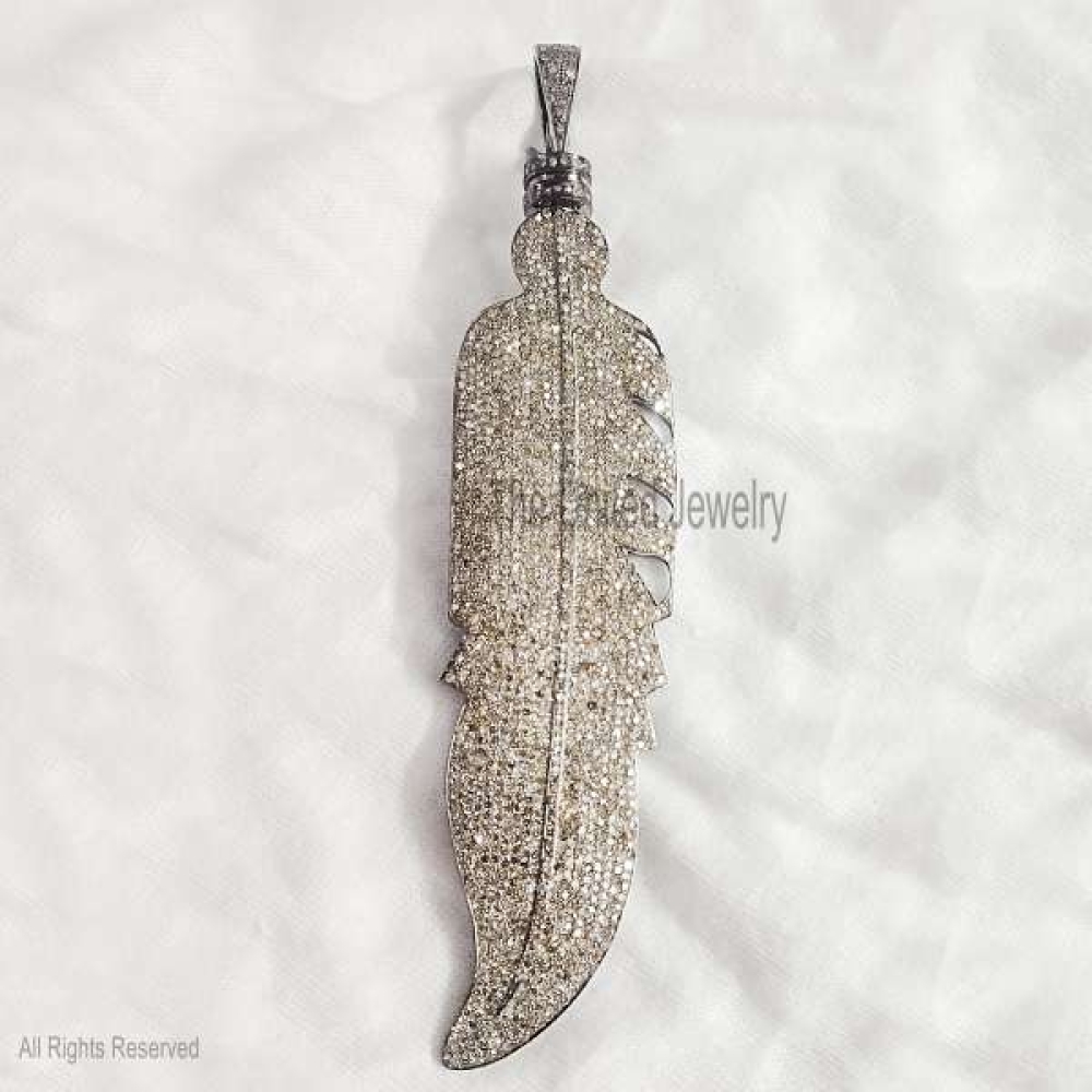 925 Sterling Silver Pave Diamond Leaf Charm Pendant, Silver Leaf Charm, Pave Diamond Leaf Charm Pendant, Handmade Diamond Silver Leaf