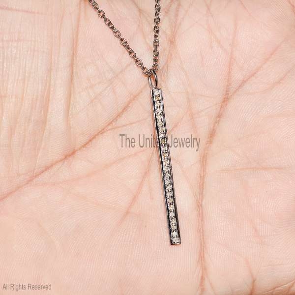 Pave Diamond Sterling Silver Spike Pendant, Diamond Stick Pendant Jewelry, Diamond Stick Pendant, Diamond Spike Pendant