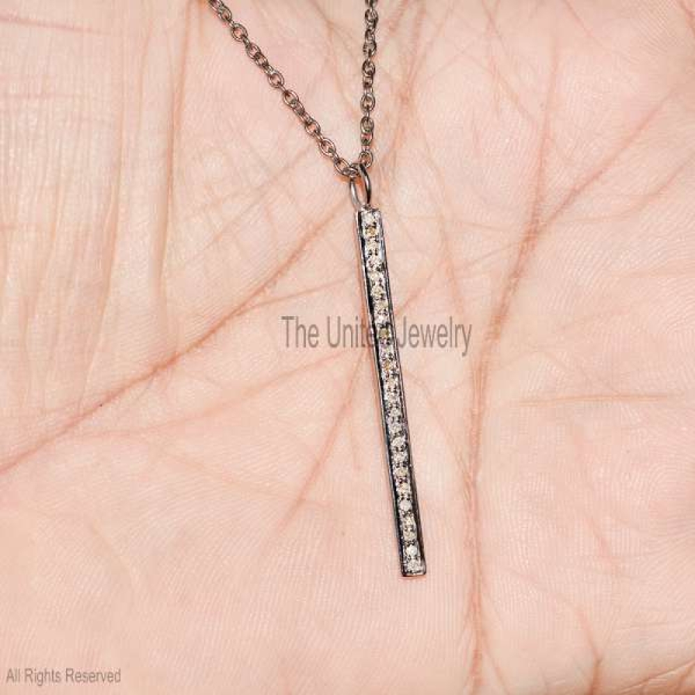 Pave Diamond Sterling Silver Spike Pendant, Diamond Stick Pendant Jewelry, Diamond Stick Pendant, Diamond Spike Pendant