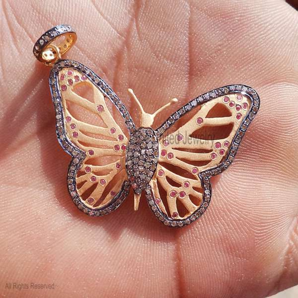 925 Sterling Silver Pave Diamond Designer Butterfly Pendant Jewelry, Butterfly Pendant