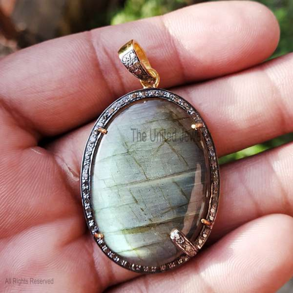 925 Sterling Silver Labradorite Charm, Labradorite With Diamond Charm, Labradorite Charm, Handmade Labradorite Diamond Charm Jewelry