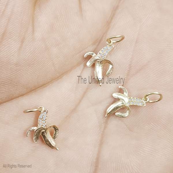 925 Sterling Silver Pave Diamond Banana Charm Pendant, Silver Diamond Banana Charm, Pave Diamond Banana Charm Pendant, Handmade Diamond Banana Silver Charm Pendant For Women’s