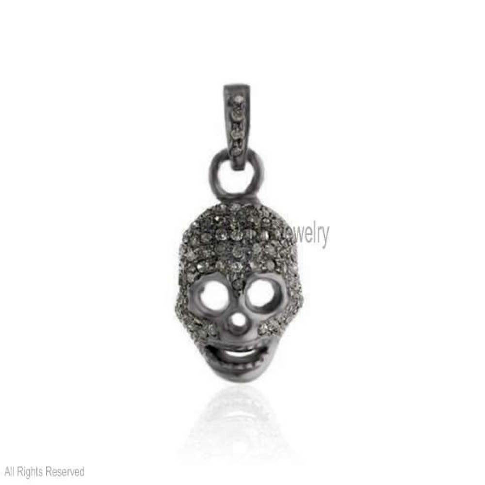 Skull Design Pave Diamond 925 Sterling Silver Pendant Vintage Jewelry, Diamond Skull Charm, Silver Diamond Skull Pendant Jewelry