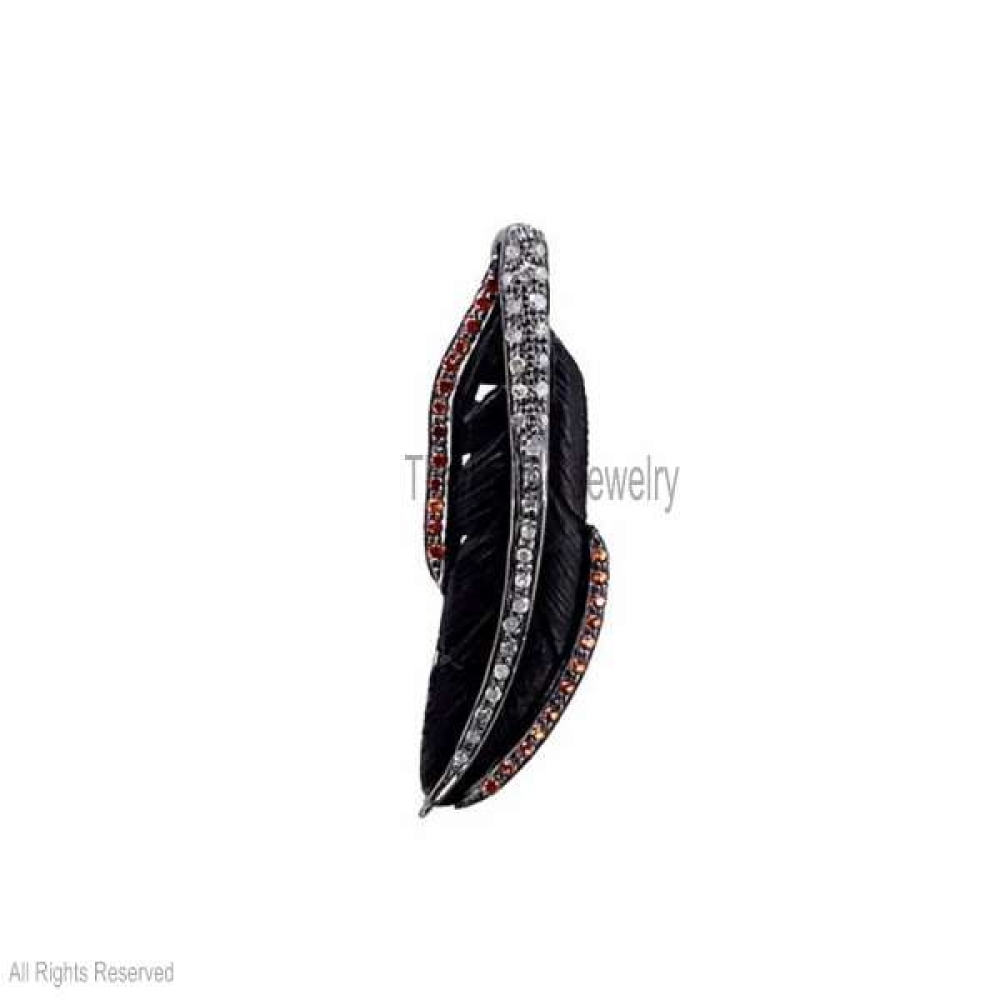 Silver Diamond Black Onyx Leaf Charm Pendant Jewelry, Handmade Silver Diamond Black Onyx Leaf Charm, Silver Black Onyx Diamond Charm Pendant Jewelry