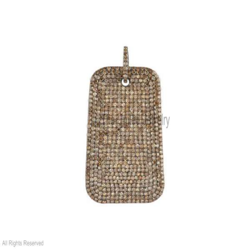 Silver Diamond Dog Tag Charm Pendant, Diamond Dog Tag Charm, Silver Diamond Dog Tag Pendant, Handmade Silver Diamond Diamond Dog Tag Charm Pendant Jewelry