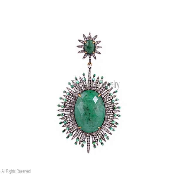 Silver Emerald Charm, Silver Designer Emerald Diamond Charm Pendant Jewelry, Handmade Silver Diamond Emerald Charm Pendant Jewelry
