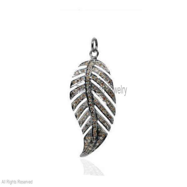 Pave Diamond Leaf Charm, Silver Pave Diamond Leaf Charm Pendant, Handmade Sterling Silver Pave Diamond Leaf Charm Pendant Jewelry