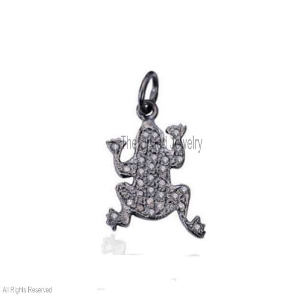 Pave Diamond Frog Charm, 925 Sterling Silver Frog Charm, Handmade Sterling Silver Pave Diamond Frog Charm Pendant Jewelry