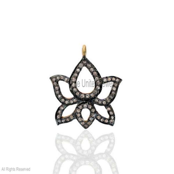Pave Diamond Lotus Flower Charm, 925 Sterling Silver Lotus Flower Charm, Handmade Sterling Silver Pave Diamond Lotus Flower Charm Pendant Jewelry