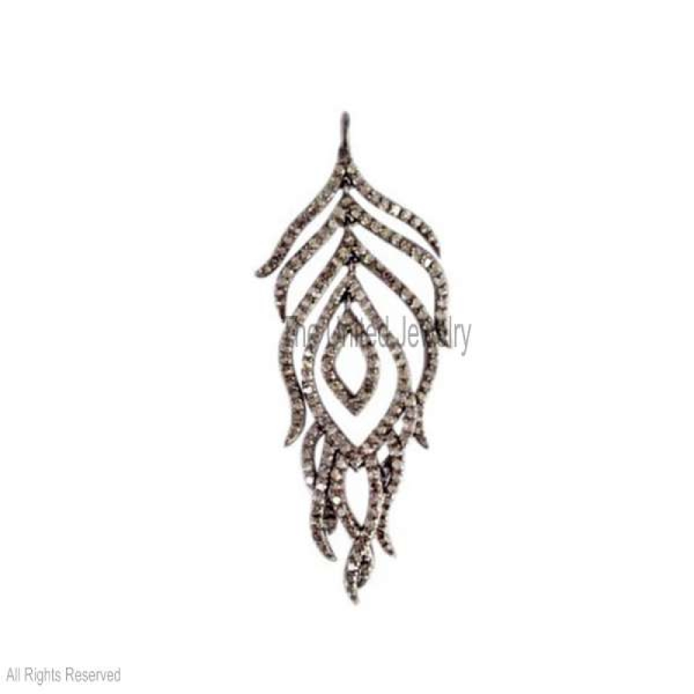 Pave Diamond Leaf Charm, 925 Sterling Silver Leaf Charm, Handmade Sterling Silver Leaf Charm Pendant Jewelry