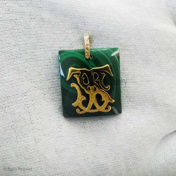 Personalized Malachite Gemstone Monogram Pendant, 925 Sterling Silver Pendant Jewelry, Silver Pendant Supplier And Wholesaler