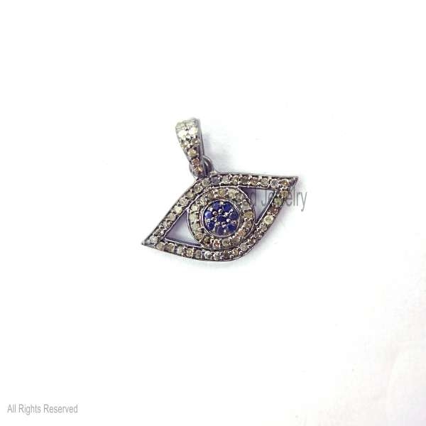 925 Sterling Silver Diamond Evil Eye Charm, Silver Evil Eye Charm Pendant, Handmade Silver Pave Diamond Evil Eye Charm Pendant Jewelry