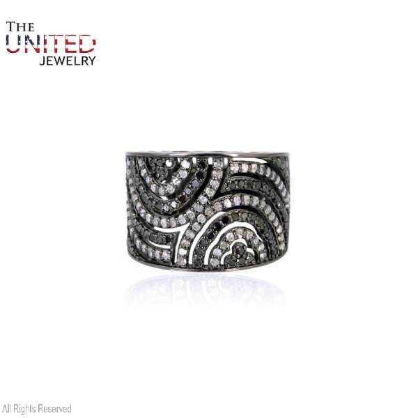 925 Sterling Silver Pave Diamond With Black Onyx Handmade Band Ring Jewelry For Women’s