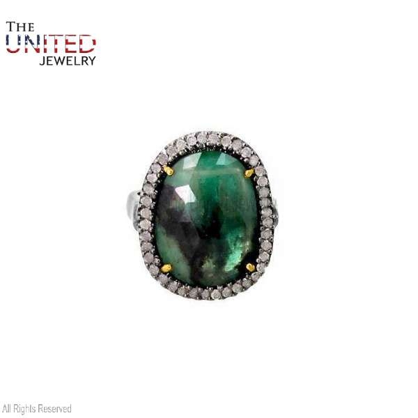 925 Sterling Silver Pave Diamond Handmade With Gemstone Ring Jewelry For Women’s