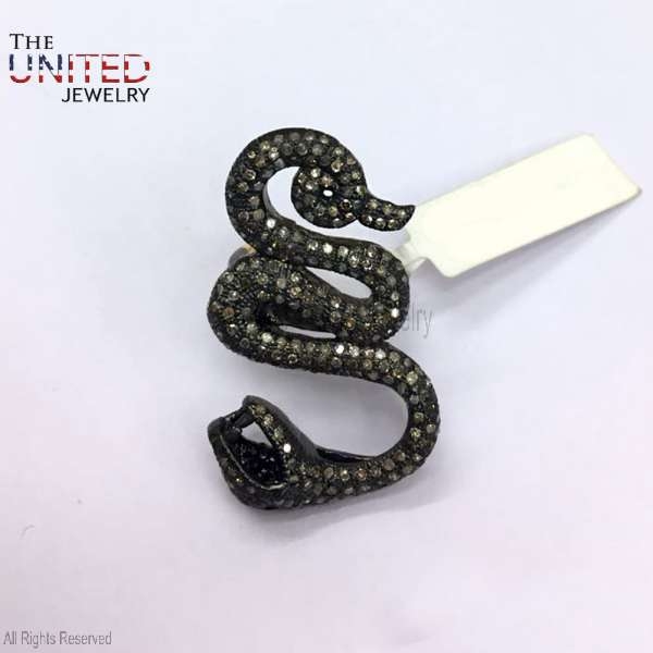 925 Sterling Silver Pave Diamond Handmade Snake Ring Jewelry For Women’s