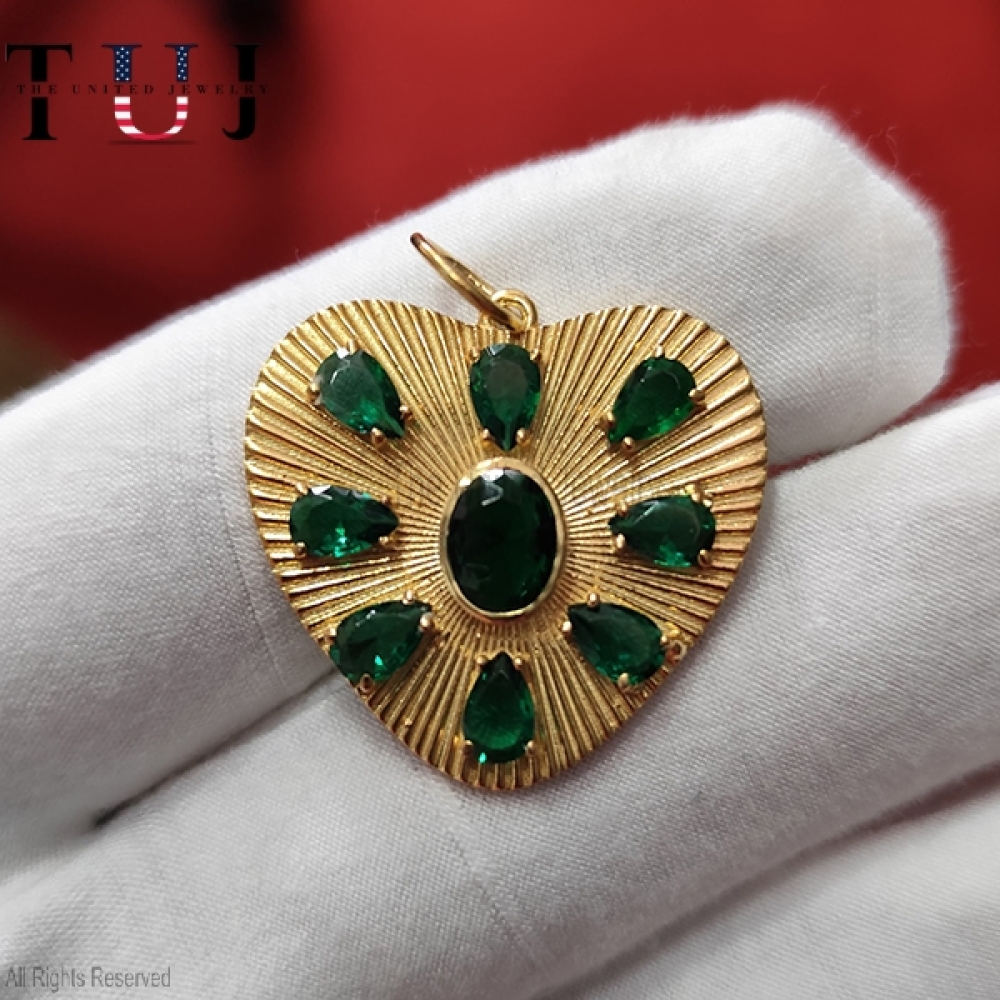 925 Sterling Silver Tsavorite Heart Handmade Charm Pendant Jewelry For Women’s