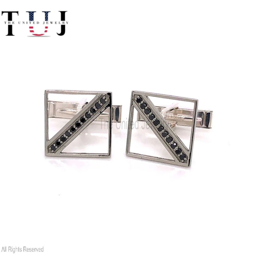 925 Sterling Silver Handmade Black Spinel Square Men’s Cufflinks Jewelry