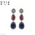 925 Sterling Silver Pave Diamond With Green Onyx, Ruby And Blue Sapphire Handmade Designer Dangles Earrings For Women