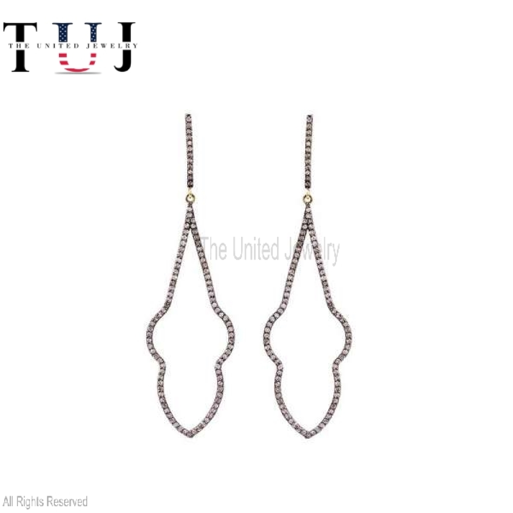 Sterling Silver Handmade Pave Diamond Designer Dangle Earrings For Women’s