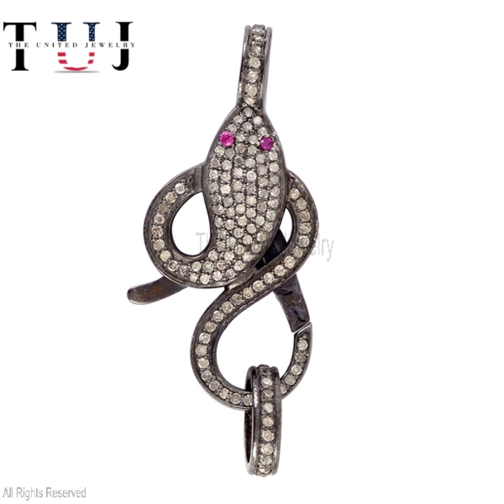 Pave Diamond Clasp Diamond Snake Lobster Clasp, 925 Sterling Silver Handmade Finish Clasp Findings Jewelry