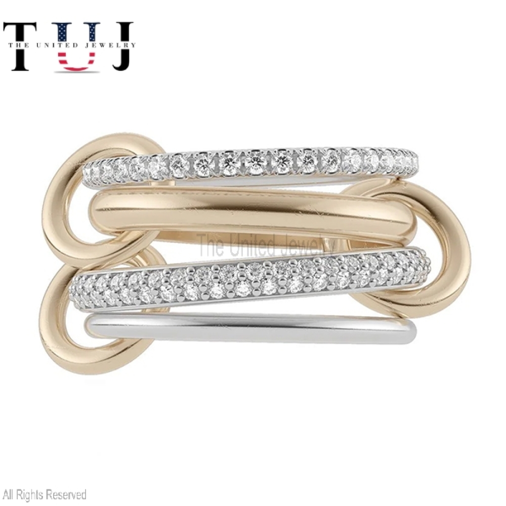 Handmade Natural Diamond link Connected Ring, Diamond Multi Link Love Ring, Trinity Link Band, Four Link Ring, Connected Ring