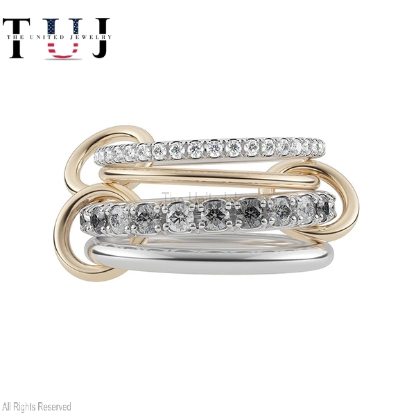 Natural Diamond Handmade link Connected Ring, Diamond Multi Link Love Ring, Trinity Link Band, Four Link Ring, Connected Ring