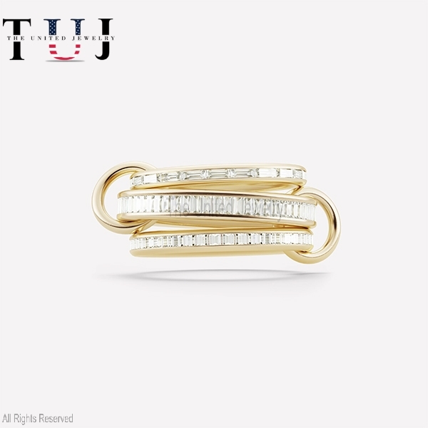 Handmade Baguettes Multi Link Connected Rings, Interlocking Ring, Multi Link Love Ring, Trinity Link Band, Three Link Ring, Connected Link Ring