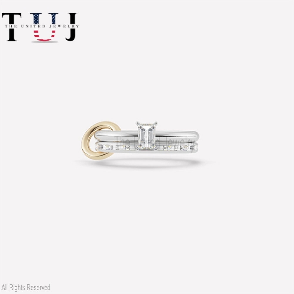 925 Sterling Silver White Baguette Handmade Connector Band Ring Jewelry