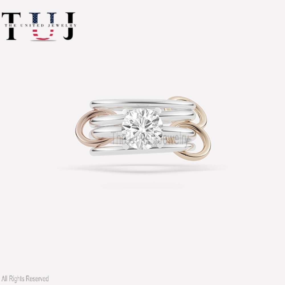 925 Sterling Silver Pave Diamond Handmade Four Connector Band Ring Jewelry