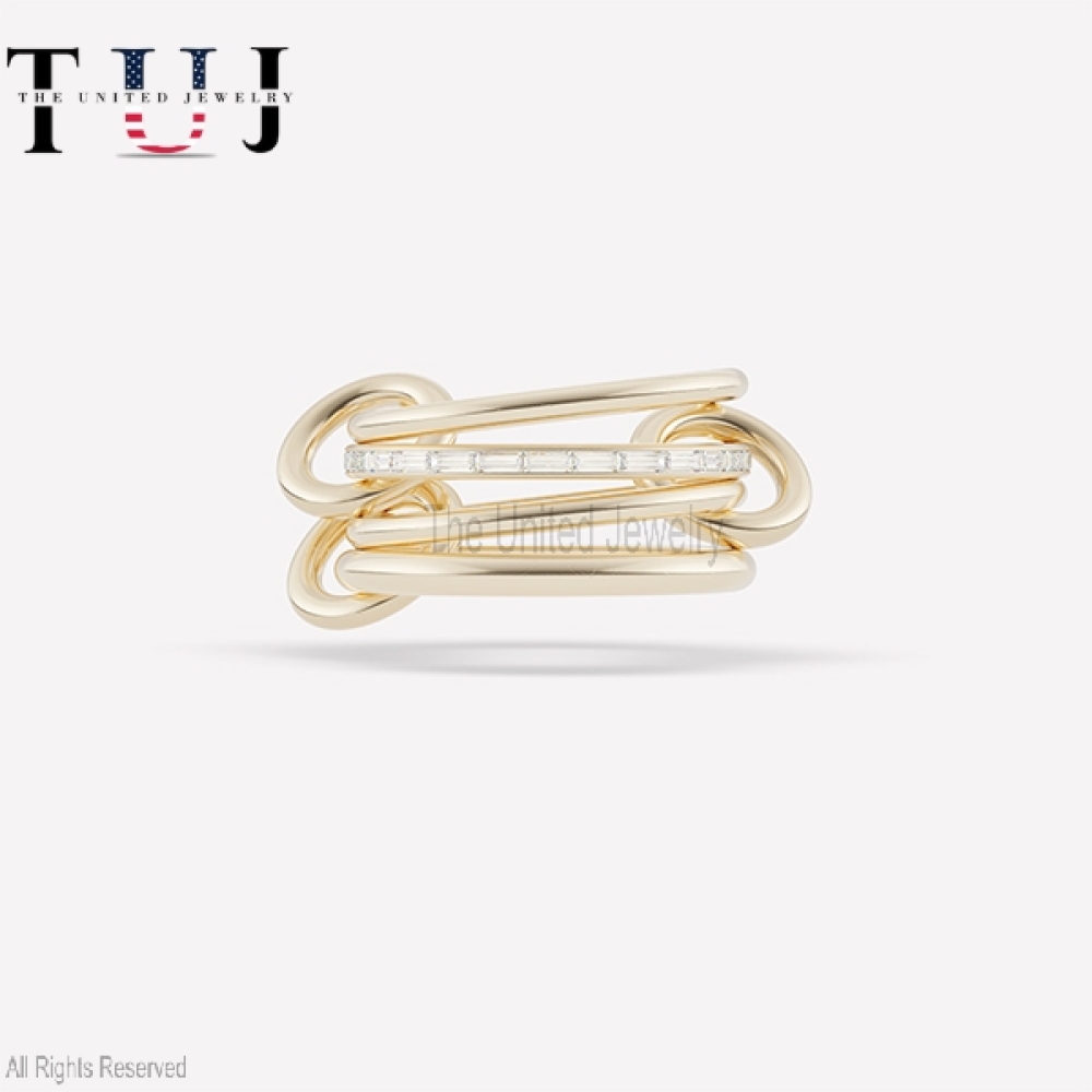 Handmade 925 Sterling Silver Baguette Band Link Ring Jewelry
