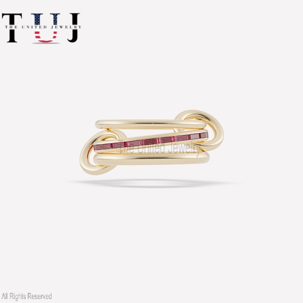 Handmade 925 Sterling Silver Ruby Baguette Band Link Ring Jewelry