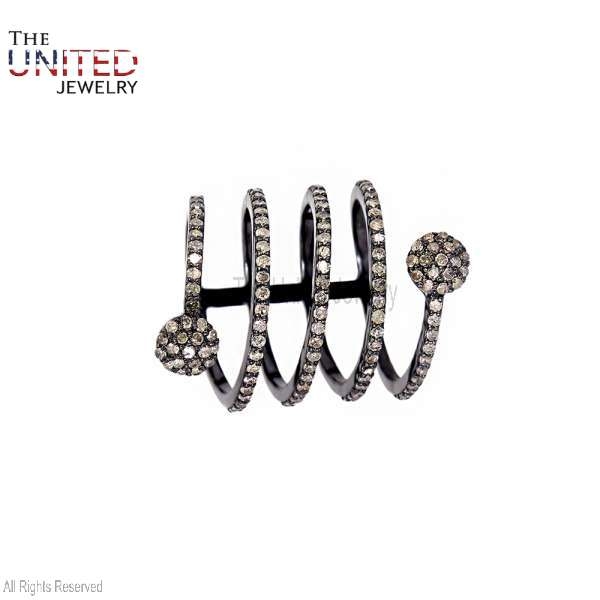 Pave Diamond Layer 925 Sterling Silver Handmade Ring Jewelry For Women’s